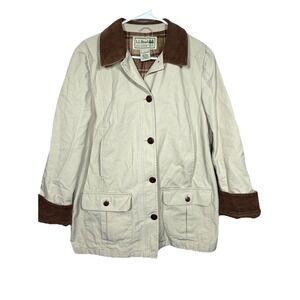 LL Bean‎ Womens Adirondack Barn Coat Large Chore Flannel Lined Corduroy Collar